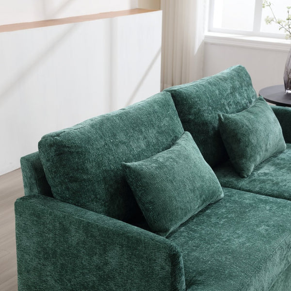 English Elm Mid Century Modern Chenille Loveseat with Rubberwood Legs Curved Sofa for Living Room Emerald W395S00124