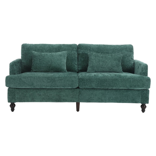 English Elm Mid Century Modern Chenille Loveseat with Rubberwood Legs Curved Sofa for Living Room Emerald W395S00124