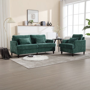 English Elm Mid Century Modern Chenille Loveseat with Rubberwood Legs Curved Sofa for Living Room Emerald W395S00124