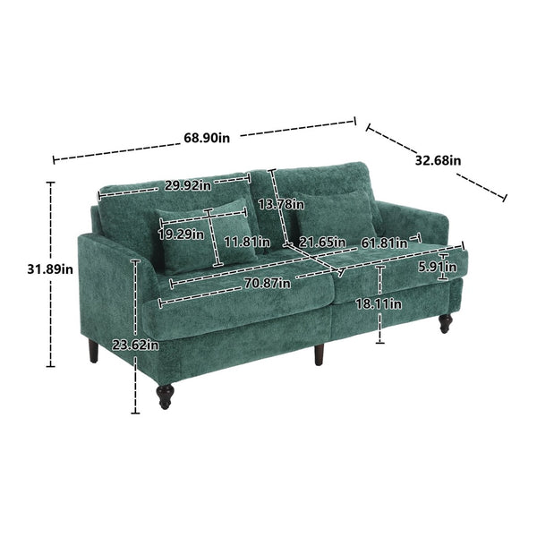 English Elm Mid Century Modern Chenille Loveseat with Rubberwood Legs Curved Sofa for Living Room Emerald W395S00124