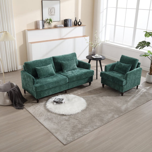 English Elm Mid Century Modern Chenille Loveseat with Rubberwood Legs Curved Sofa for Living Room Emerald W395S00124