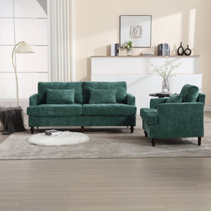 English Elm Mid Century Modern Chenille Loveseat with Rubberwood Legs Curved Sofa for Living Room Emerald W395S00124