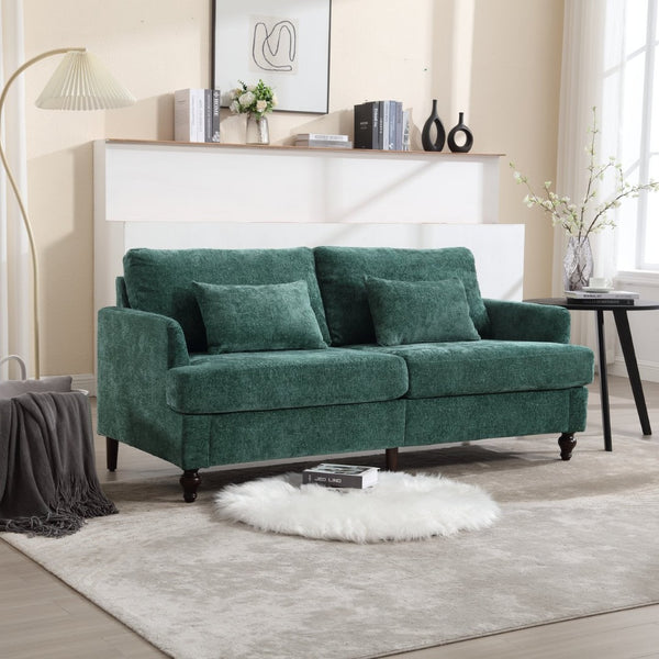 English Elm Mid Century Modern Chenille Loveseat with Rubberwood Legs Curved Sofa for Living Room Emerald W395S00124