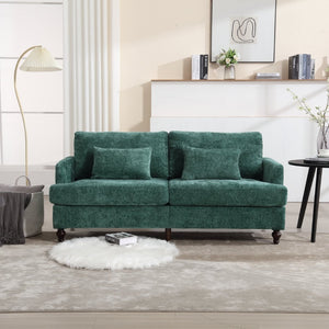 English Elm Mid Century Modern Chenille Loveseat with Rubberwood Legs Curved Sofa for Living Room Emerald W395S00124