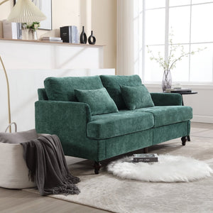 English Elm Mid Century Modern Chenille Loveseat with Rubberwood Legs Curved Sofa for Living Room Emerald W395S00124