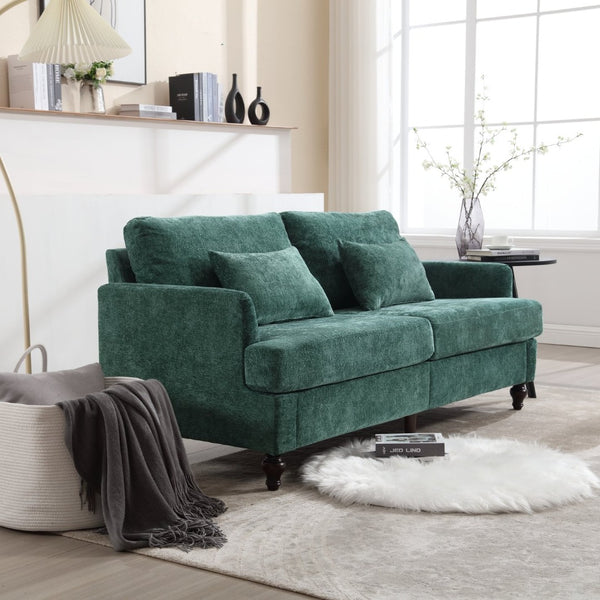 English Elm Mid Century Modern Chenille Loveseat with Rubberwood Legs Curved Sofa for Living Room Emerald W395S00124
