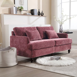 English Elm Mid Century Modern Chenille Loveseat with Rubberwood Legs Curved Sofa for Living Room Wine Red W395S00125