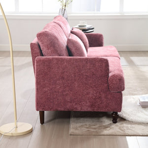 English Elm Mid Century Modern Chenille Loveseat with Rubberwood Legs Curved Sofa for Living Room Wine Red W395S00125