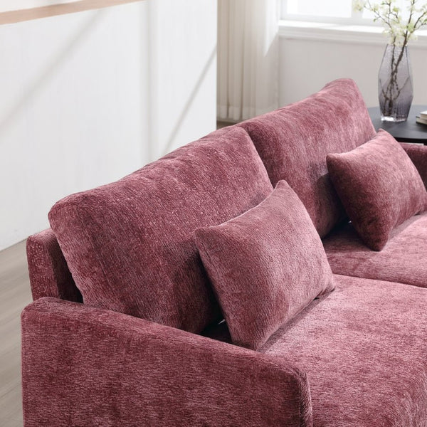 English Elm Mid Century Modern Chenille Loveseat with Rubberwood Legs Curved Sofa for Living Room Wine Red W395S00125