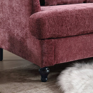 English Elm Mid Century Modern Chenille Loveseat with Rubberwood Legs Curved Sofa for Living Room Wine Red W395S00125