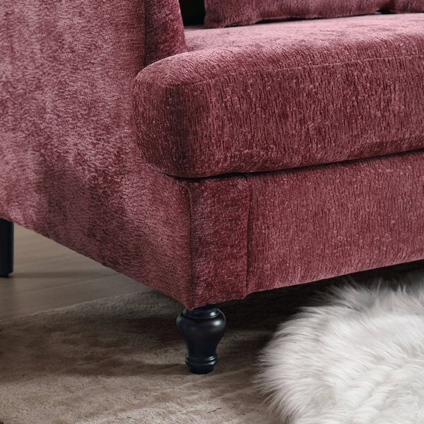 English Elm Mid Century Modern Chenille Loveseat with Rubberwood Legs Curved Sofa for Living Room Wine Red W395S00125