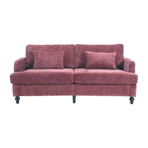 English Elm Mid Century Modern Chenille Loveseat with Rubberwood Legs Curved Sofa for Living Room Wine Red W395S00125