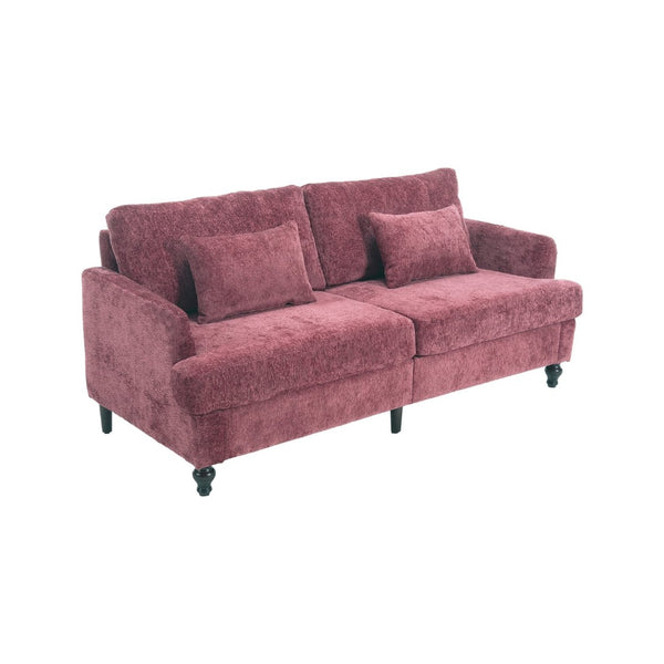 English Elm Mid Century Modern Chenille Loveseat with Rubberwood Legs Curved Sofa for Living Room Wine Red W395S00125