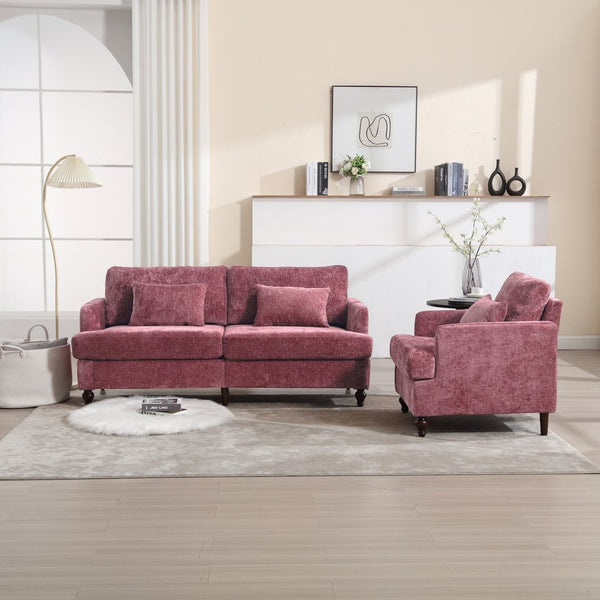 English Elm Mid Century Modern Chenille Loveseat with Rubberwood Legs Curved Sofa for Living Room Wine Red W395S00125