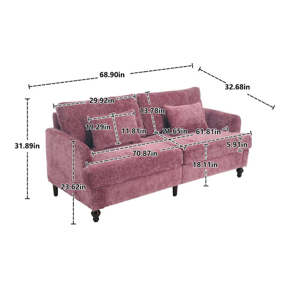 English Elm Mid Century Modern Chenille Loveseat with Rubberwood Legs Curved Sofa for Living Room Wine Red W395S00125