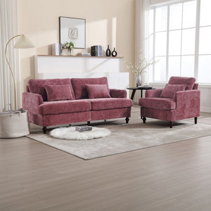 English Elm Mid Century Modern Chenille Loveseat with Rubberwood Legs Curved Sofa for Living Room Wine Red W395S00125