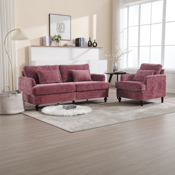 English Elm Mid Century Modern Chenille Loveseat with Rubberwood Legs Curved Sofa for Living Room Wine Red W395S00125