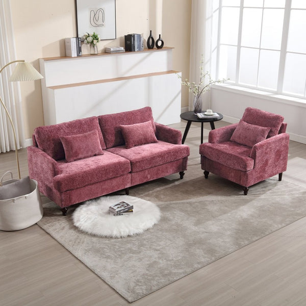 English Elm Mid Century Modern Chenille Loveseat with Rubberwood Legs Curved Sofa for Living Room Wine Red W395S00125