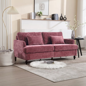 English Elm Mid Century Modern Chenille Loveseat with Rubberwood Legs Curved Sofa for Living Room Wine Red W395S00125