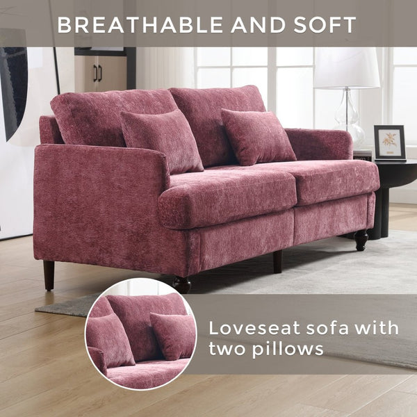English Elm Mid Century Modern Chenille Loveseat with Rubberwood Legs Curved Sofa for Living Room Wine Red W395S00125