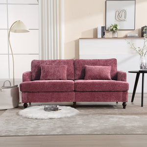 English Elm Mid Century Modern Chenille Loveseat with Rubberwood Legs Curved Sofa for Living Room Wine Red W395S00125