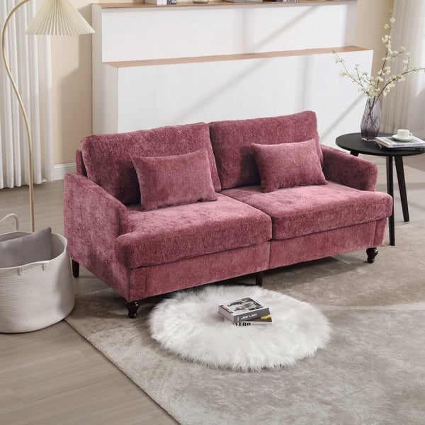 English Elm Mid Century Modern Chenille Loveseat with Rubberwood Legs Curved Sofa for Living Room Wine Red W395S00125