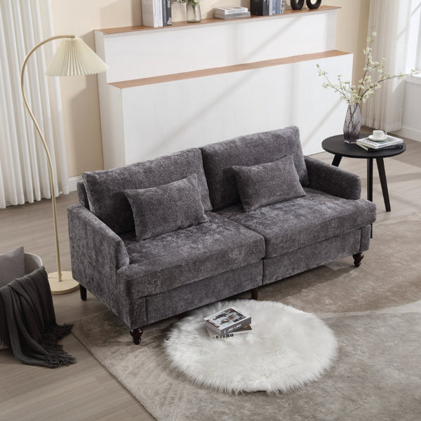 English Elm Mid Century Modern Chenille Loveseat with Rubberwood Legs Curved Sofa for Living Room Gray W395S00126