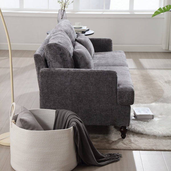 English Elm Mid Century Modern Chenille Loveseat with Rubberwood Legs Curved Sofa for Living Room Gray W395S00126
