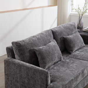 English Elm Mid Century Modern Chenille Loveseat with Rubberwood Legs Curved Sofa for Living Room Gray W395S00126
