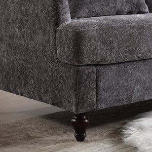 English Elm Mid Century Modern Chenille Loveseat with Rubberwood Legs Curved Sofa for Living Room Gray W395S00126