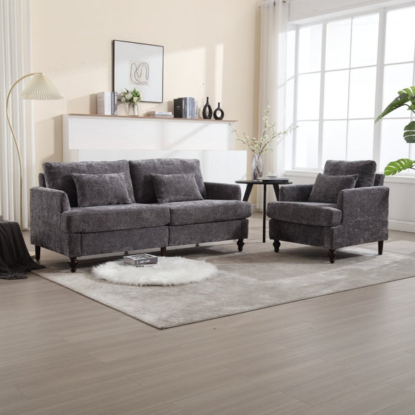 English Elm Mid Century Modern Chenille Loveseat with Rubberwood Legs Curved Sofa for Living Room Gray W395S00126