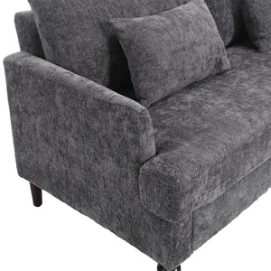 English Elm Mid Century Modern Chenille Loveseat with Rubberwood Legs Curved Sofa for Living Room Gray W395S00126