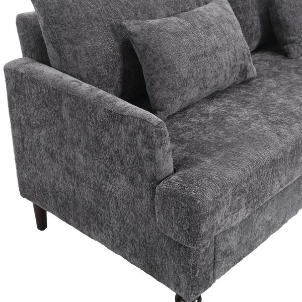 English Elm Mid Century Modern Chenille Loveseat with Rubberwood Legs Curved Sofa for Living Room Gray W395S00126
