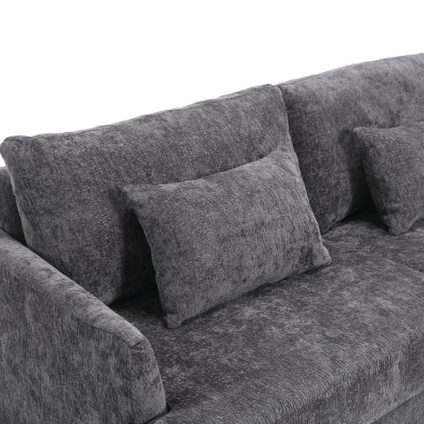 English Elm Mid Century Modern Chenille Loveseat with Rubberwood Legs Curved Sofa for Living Room Gray W395S00126