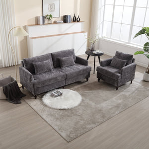 English Elm Mid Century Modern Chenille Loveseat with Rubberwood Legs Curved Sofa for Living Room Gray W395S00126