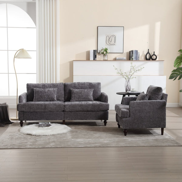 English Elm Mid Century Modern Chenille Loveseat with Rubberwood Legs Curved Sofa for Living Room Gray W395S00126