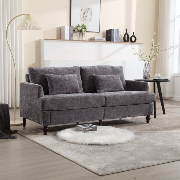 English Elm Mid Century Modern Chenille Loveseat with Rubberwood Legs Curved Sofa for Living Room Gray W395S00126