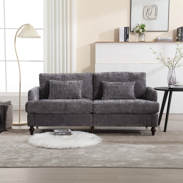 English Elm Mid Century Modern Chenille Loveseat with Rubberwood Legs Curved Sofa for Living Room Gray W395S00126