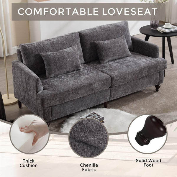English Elm Mid Century Modern Chenille Loveseat with Rubberwood Legs Curved Sofa for Living Room Gray W395S00126