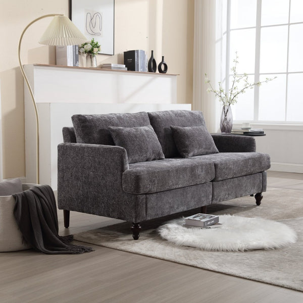 English Elm Mid Century Modern Chenille Loveseat with Rubberwood Legs Curved Sofa for Living Room Gray W395S00126