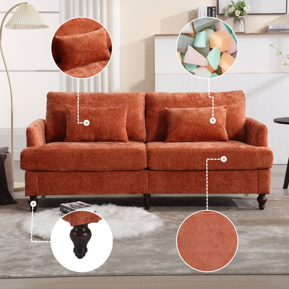English Elm Mid Century Modern Chenille Loveseat with Rubberwood Legs Curved Sofa for Living Room Dark Orange W395S00127