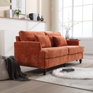 English Elm Mid Century Modern Chenille Loveseat with Rubberwood Legs Curved Sofa for Living Room Dark Orange W395S00127