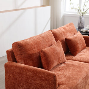 English Elm Mid Century Modern Chenille Loveseat with Rubberwood Legs Curved Sofa for Living Room Dark Orange W395S00127