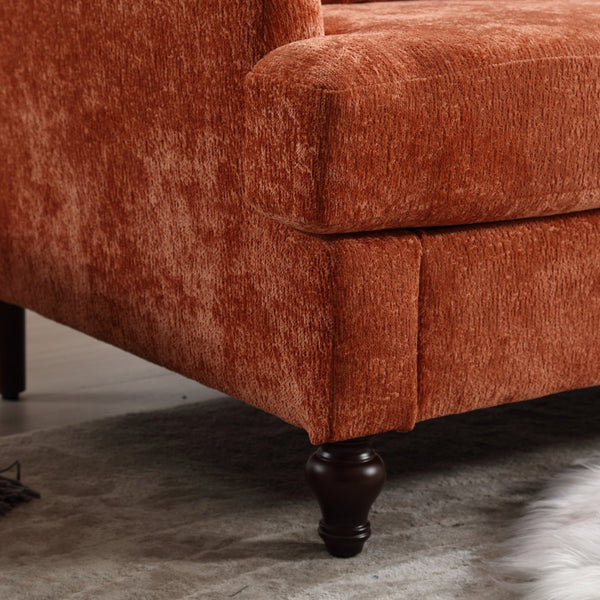 English Elm Mid Century Modern Chenille Loveseat with Rubberwood Legs Curved Sofa for Living Room Dark Orange W395S00127