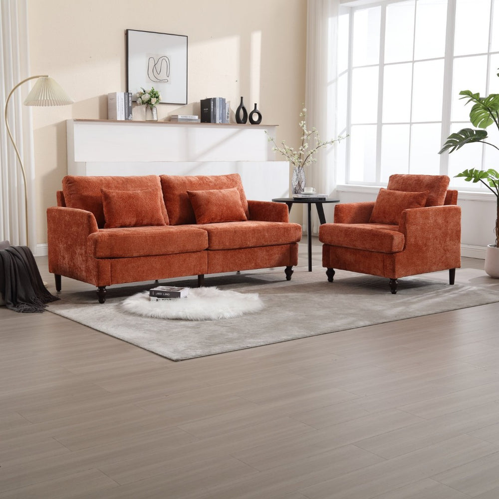 English Elm Mid Century Modern Chenille Loveseat with Rubberwood Legs Curved Sofa for Living Room Dark Orange W395S00127