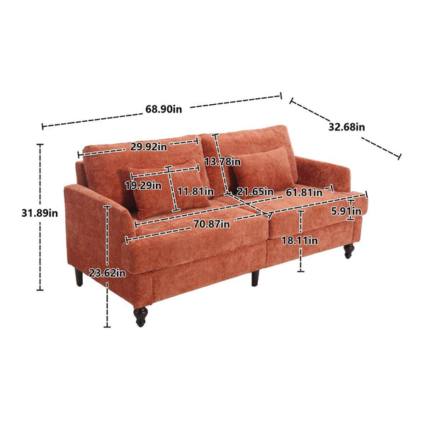English Elm Mid Century Modern Chenille Loveseat with Rubberwood Legs Curved Sofa for Living Room Dark Orange W395S00127