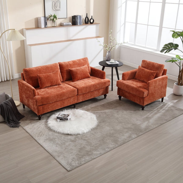 English Elm Mid Century Modern Chenille Loveseat with Rubberwood Legs Curved Sofa for Living Room Dark Orange W395S00127