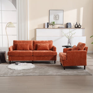 English Elm Mid Century Modern Chenille Loveseat with Rubberwood Legs Curved Sofa for Living Room Dark Orange W395S00127