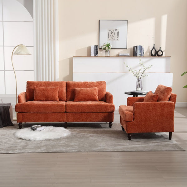 English Elm Mid Century Modern Chenille Loveseat with Rubberwood Legs Curved Sofa for Living Room Dark Orange W395S00127