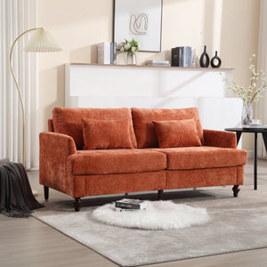 English Elm Mid Century Modern Chenille Loveseat with Rubberwood Legs Curved Sofa for Living Room Dark Orange W395S00127